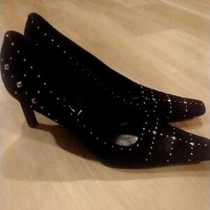 Black‎ suede Casadei high heeled shoes with  silver studs